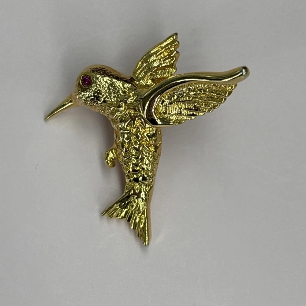 Vintage Rhinestone Pin Brooch Lot Hummingbird Gold tone Green